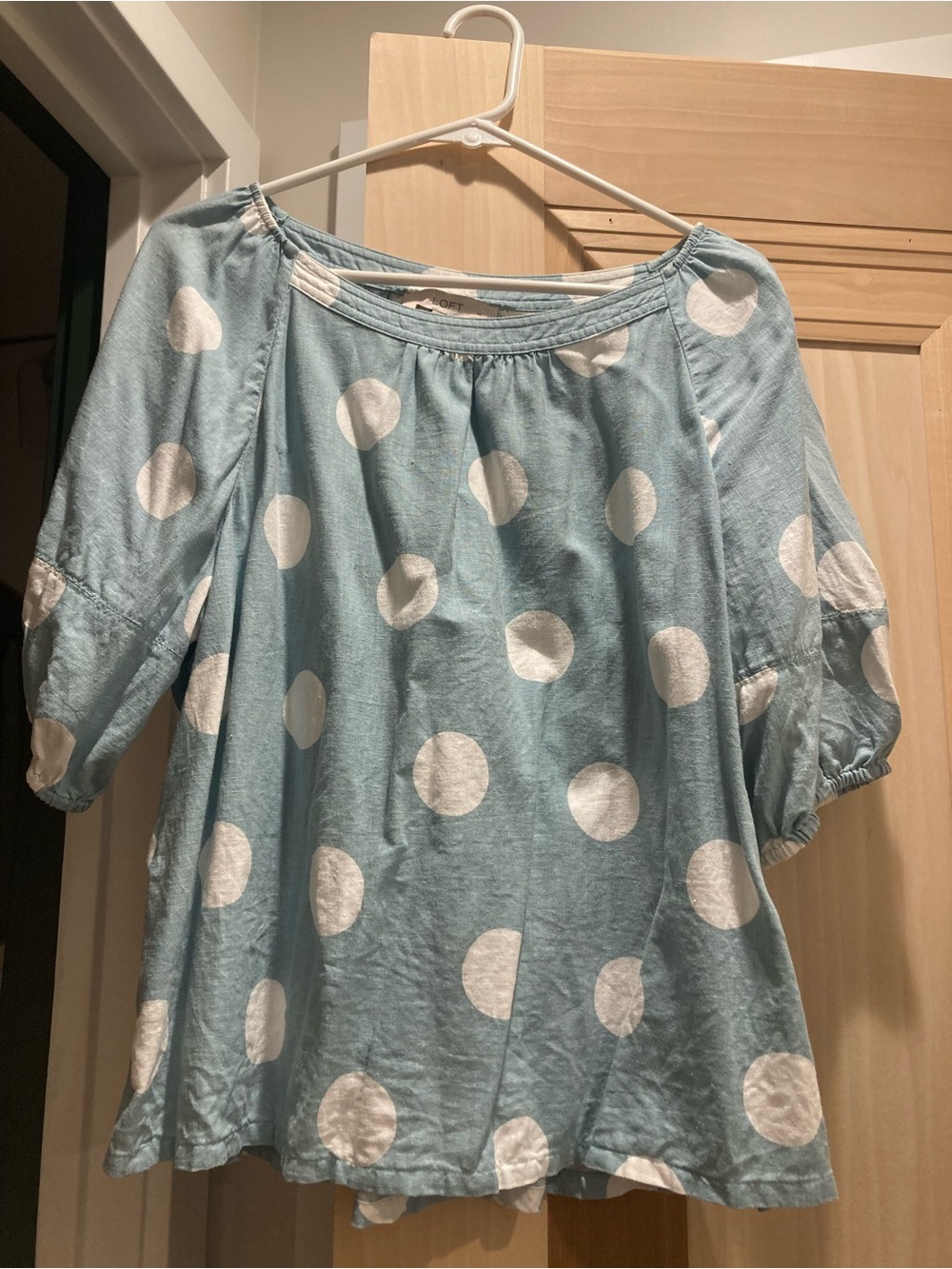 LOFT Light Blue Polka Dot Top - White